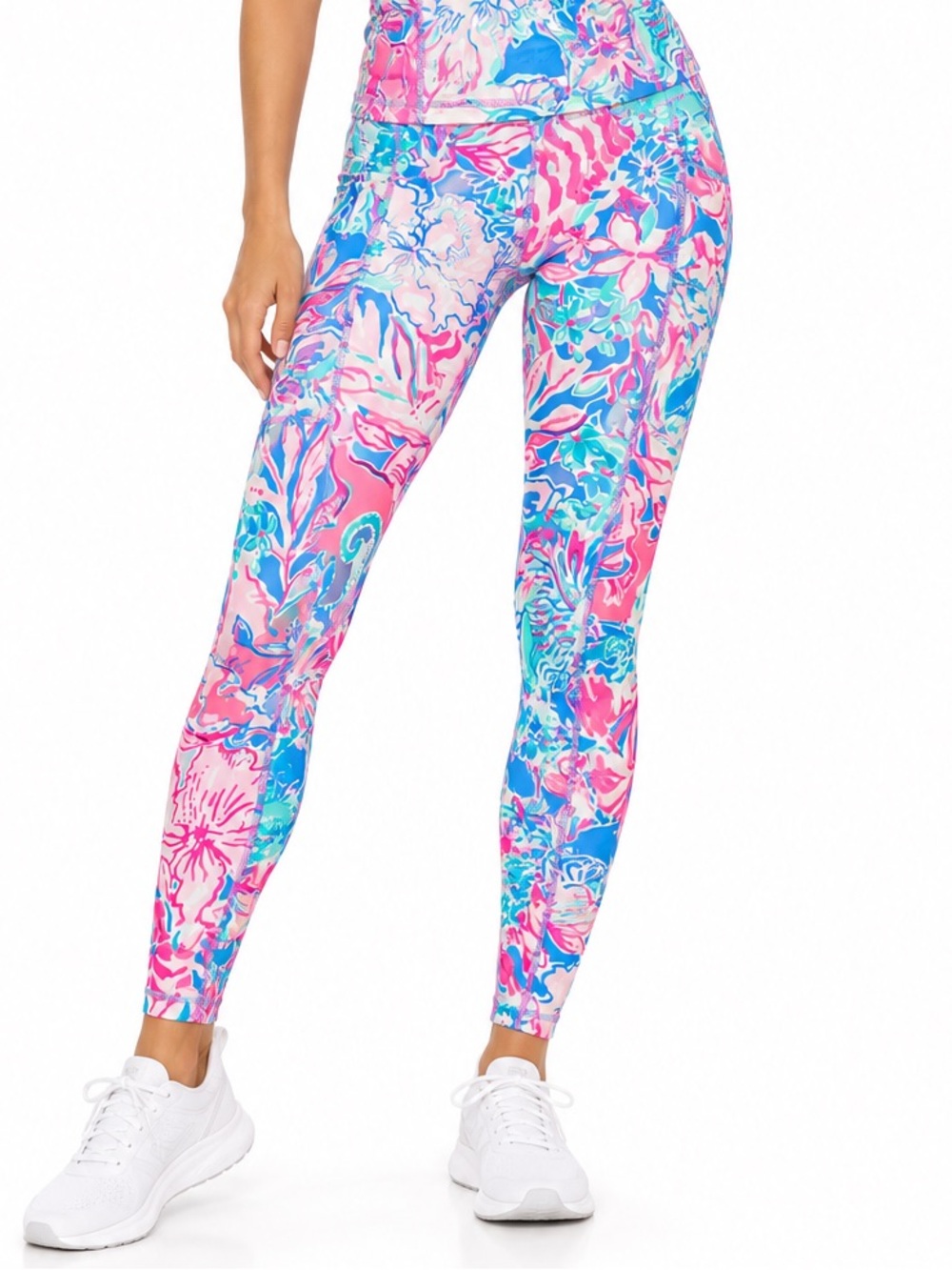 Lilly Pulitzer Luxletic Floral High-Rise Crop Leggings Pink Blue Size Medium